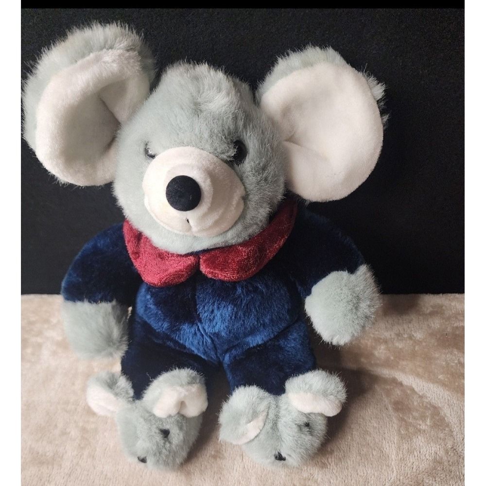 Vintage Tb Trading Co Plush Mouse in Blue Suit Red Collar Mouse Slippers 12"
